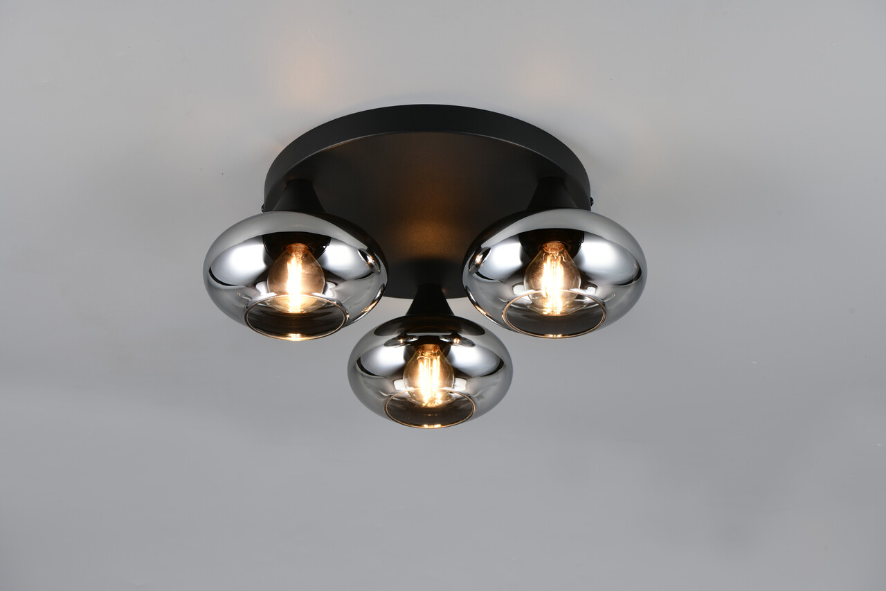 Plafoniera Divina, RL, 39x15 cm, 10W, 3x E14, sticla, negru/gri - imagine 5